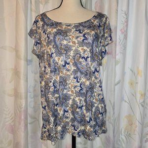 H&M Top Flutter Cap Short Sleeve Blue Paisley White Neutral Women’s Size XL